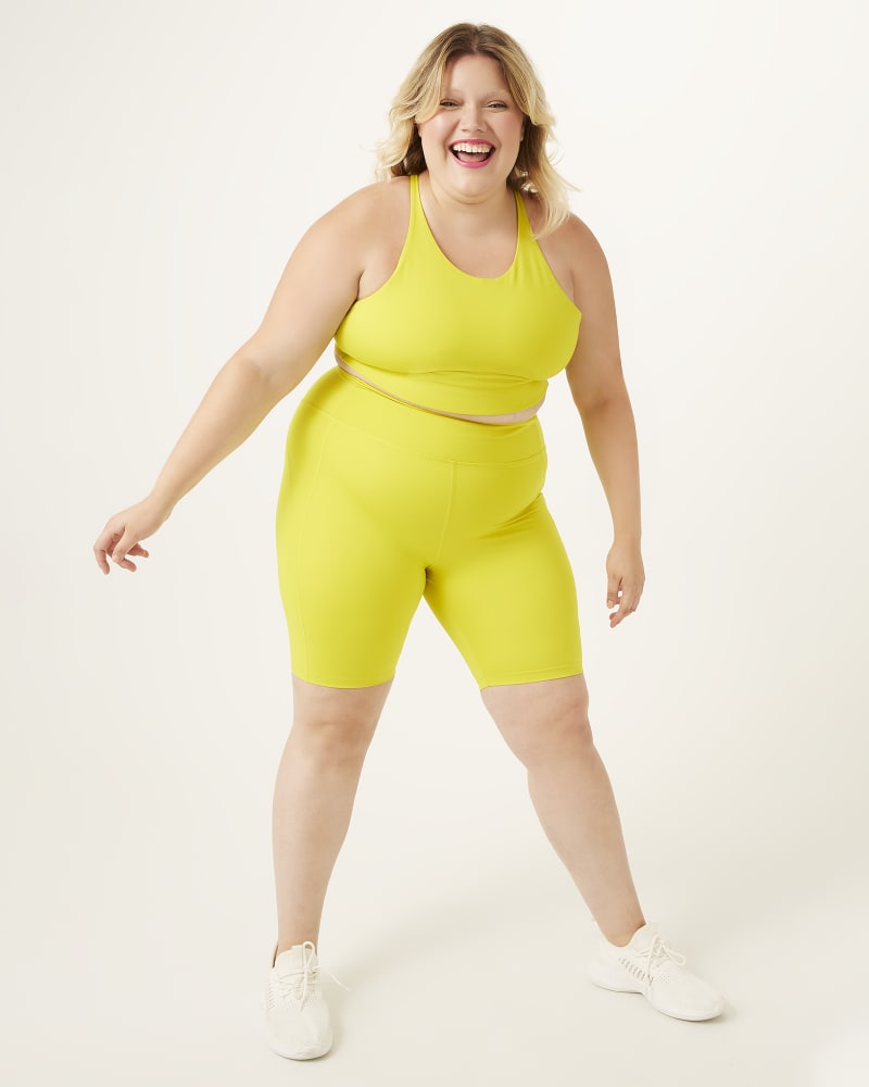 Plus size model with pear body shape wearing Xiomara High-Rise Bike Shorts by Girlfriend Collective | Dia&Co | dia_product_style_image_id:163858